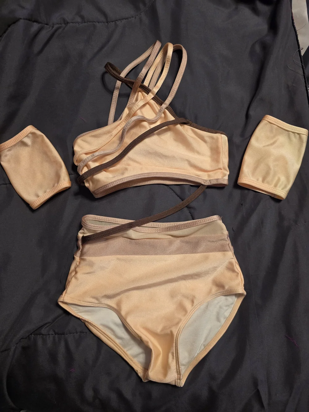 Custom Peach Strappy High-Waist 2 Piece Costume with Arm Bands
